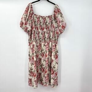 Hayden LA Floral Smocked Dress Pink Beige Off Shoulder‎ Square Neck, 2XL